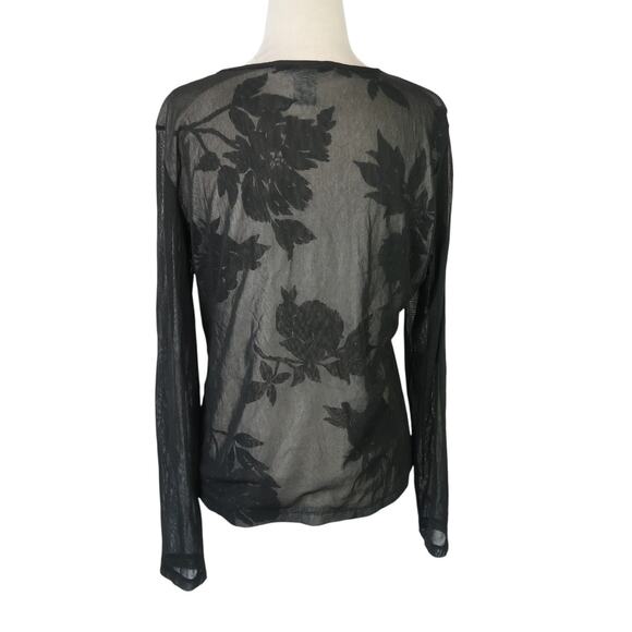 Vintage 90s/Y2K The Limited Black and White Floral Mesh Long Sleeve Tee XL - Picture 4 of 6